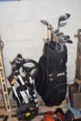 Ping golf bag including Ping clubs along with an I-cart 1 golf trolley