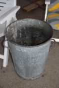 Galvanised bin, height approx 55cm