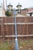 Twin metal garden lamp post, 210cm high