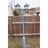 Twin metal garden lamp post, 210cm high