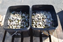 Two small buckets of mainly small decorative stones