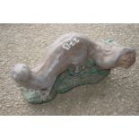 Composite garden ornament of an otter, length approx 40cm