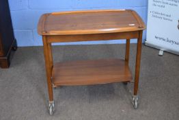 Good quality mid-century tea trolley with removable galleried tray top over a storage section and