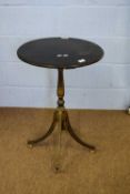 19th century ebonised and gilt painted wine table with circular top over a square column with four