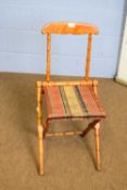 19th century faux bamboo folding chair with fabric seat, 80cm high