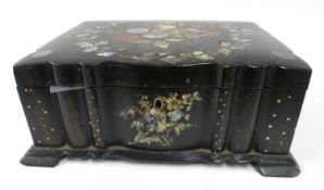 Victorian papier mache and mother of pearl inlaid jewellery box of hinged rectangular form, 25cm