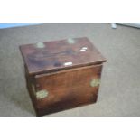 Small late 19th/early 20th century oak brass bound coal box of hinged rectangular form, 46cm wide