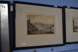 Italian School, two 19th century views of Verona, black and white engravings set in temporary frame,