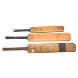 Three various cricket bats comprising Warsop-Hendren autograph bat marked 'Rest of World 11 v