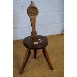 Jack Grimble of Cromer small oak weavers chair, the back decorated with Tudor rose detail, 71cm