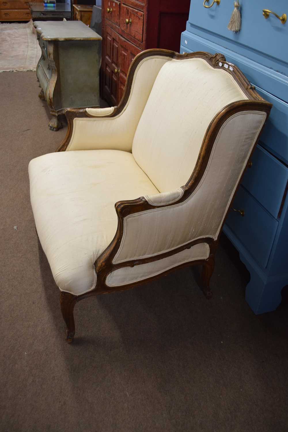 Late 19th/early 20th century Continental cherry wood framed parlour armchair upholstered in cream - Image 2 of 3