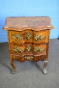 19th century Continental walnut veneered serpentine front two drawer chest with ornate gilt metal