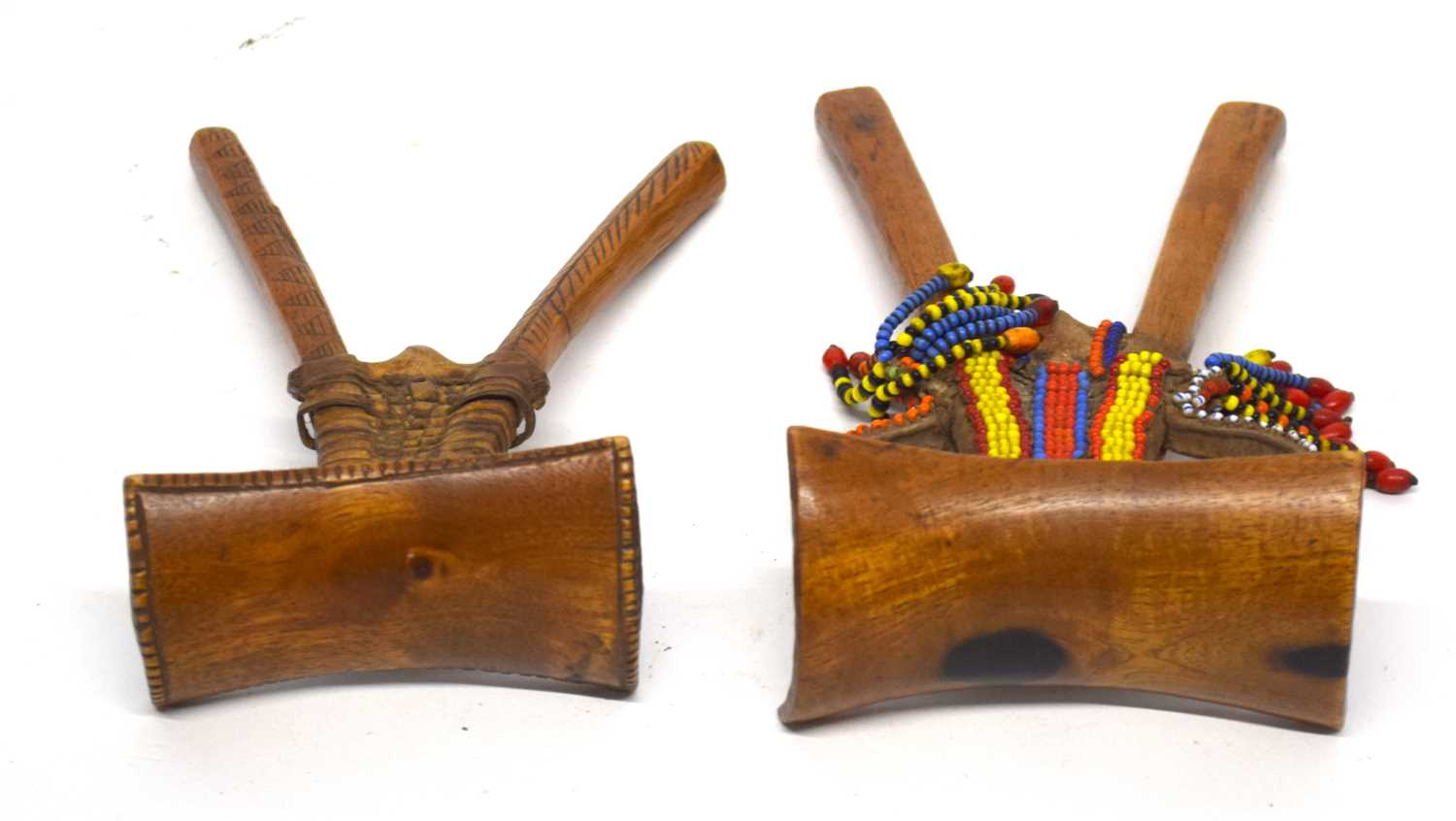 A Kenyan Pokot headrest with beaded decoration together with a similar plaited example (2) - Image 3 of 3