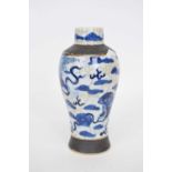 Chinese porcelain crackle ware vase of baluster shape with underglaze blue design of dragon
