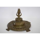 Brass model of an inkwell, the finial modelled as an owl