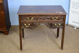 18th century oak three drawer side table or lowboy, 81cm wide