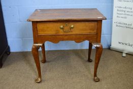 George III oak cabriole legged lowboy or side table with single drawer fitted with swan neck