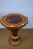 A Killarney octagonal topped inlaid sewing table of tapering form, the body decorated with flowers