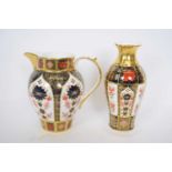 Crown Derby vase with Imari design and Crown Derby jug with similar design (2)