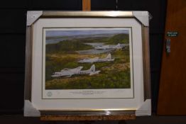 G.W Hutchins print of 'De-Havilland Hornets over Singapore'. Limited edition print number 9/150.