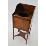 19th century mahogany wash stand of square form with galleried back, three apertures and a single