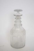 Regency three-ring cut glass decanter, 26cm high