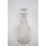 Regency three-ring cut glass decanter, 26cm high