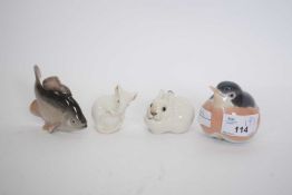 Royal Copenhagen model of a bird, further model of a fish, a mouse and a rabbit (4)