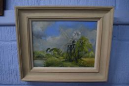 T Fairhurst, signed Oil on board, Wind Pump, 22 x 28cm