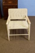 20th century light wood framed armchair with cord seat and back, 68cm wide