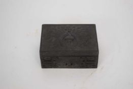 Wood lined metal box with peacock design