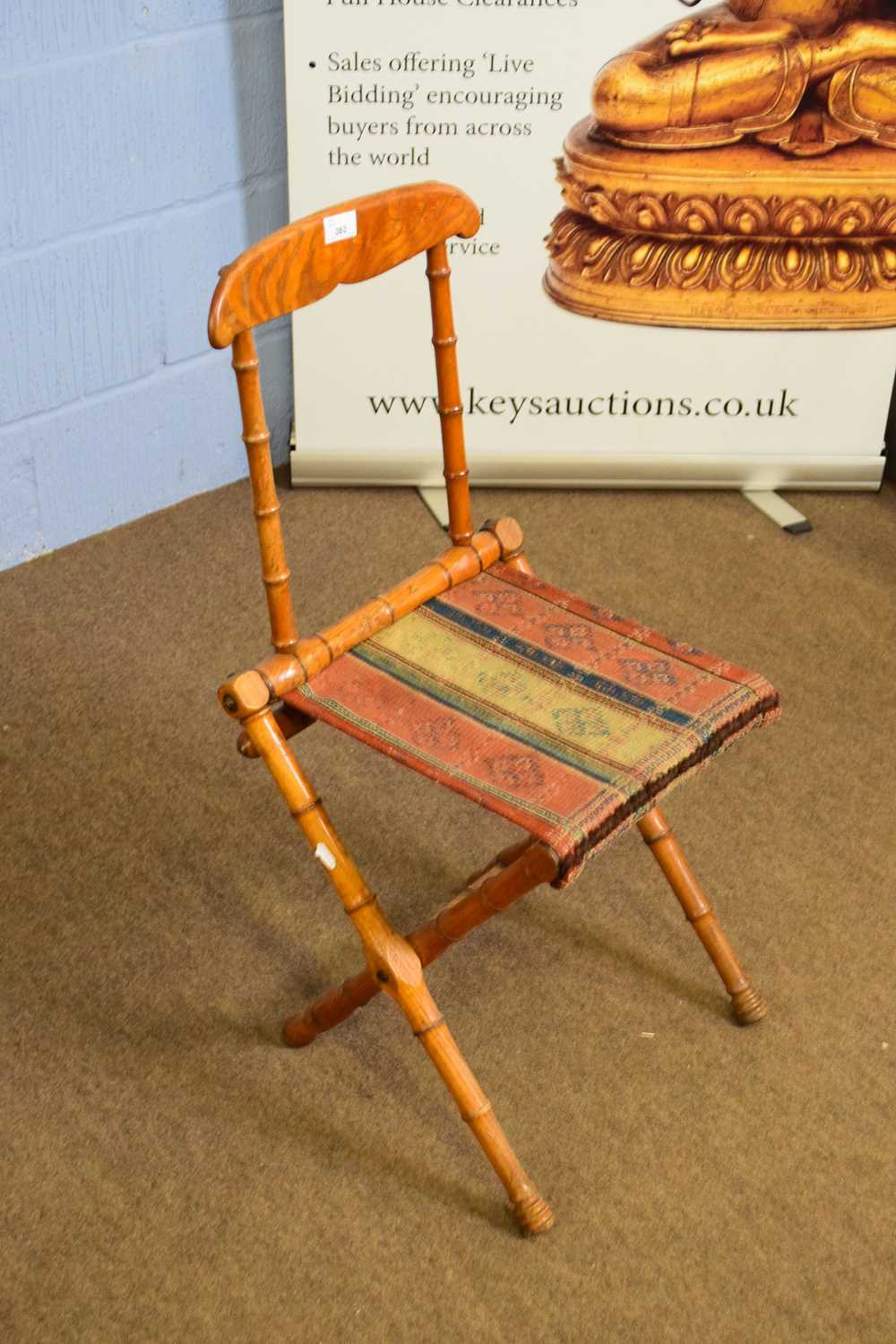 19th century faux bamboo folding chair with fabric seat, 80cm high - Image 2 of 2