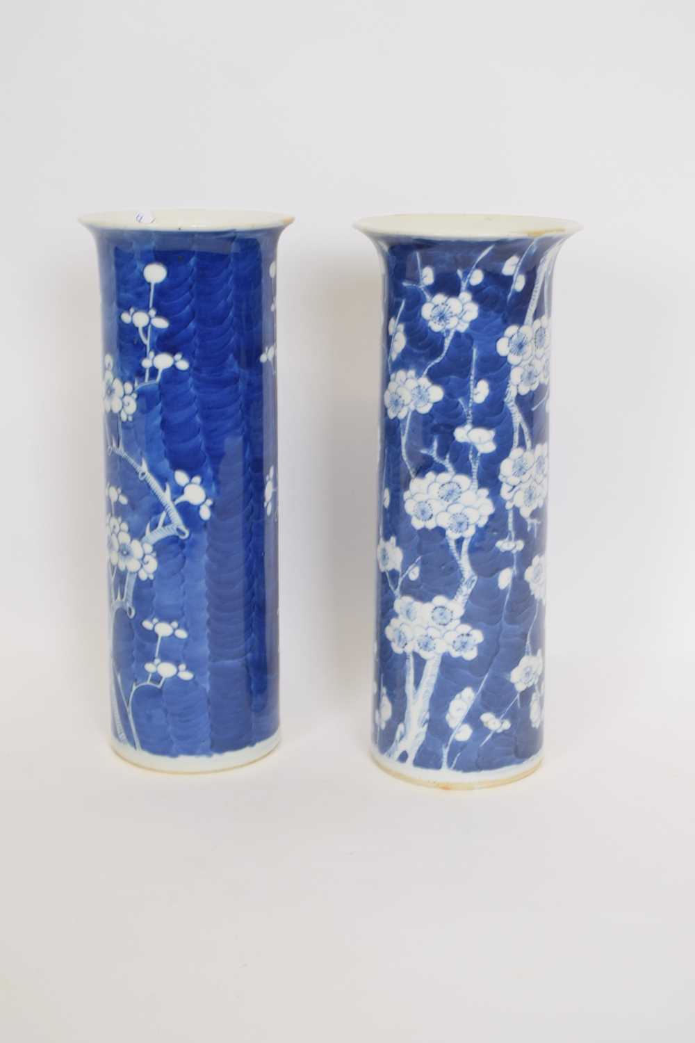 Chinese porcelain vase, the cylindrical body with blue ground and prunus decoration, together with a - Image 3 of 3