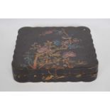 Japanese card box, the lacquered top with bird and floral decoration, the interior with similar
