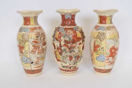 Group of three Japanese Satsuma style vases with typical decoration (3) (one with repair to rim)