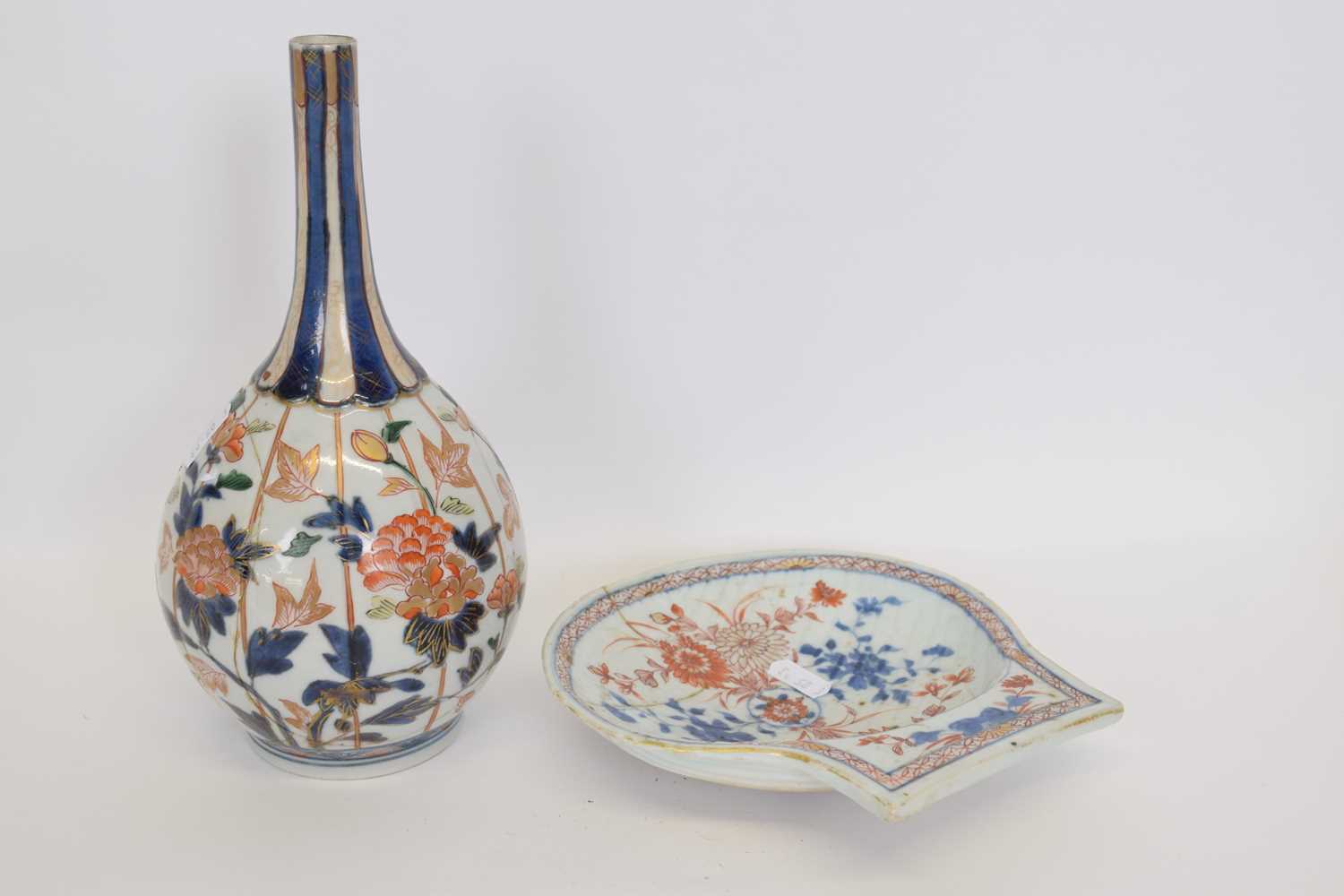 Japanese porcelain vase with an Imari design (cracked and re-stuck), together with an Imari large