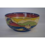 Clarice Cliff bowl in the Gibraltar pattern (hairline and wear to interior), 20cm diam