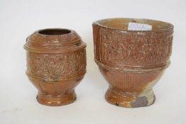 Early German tigerskin type stoneware vase inscribed 'Ian Allers' dated 1594, together with a