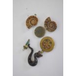 Small bag containing quantity of Chinese medallions and other items including a black stone carved