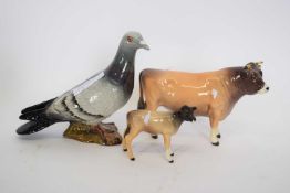 Beswick model of a pigeon, together with a Beswick model of a cow, Dunsley, and a small model of a