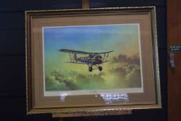 Print of 'Bristol Bulldog' fighter by Barrie. A.F Clark. '80' signed by the artist on the