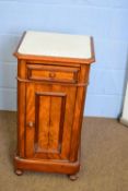 Victorian marble top walnut bedside cabinet with single drawer and single panelled door