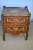 Georgian mahogany tray top commode with pull out base and side lopes, decorated with painted swags