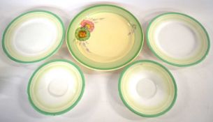 Two Shelley Art Deco cups and saucers with side plates