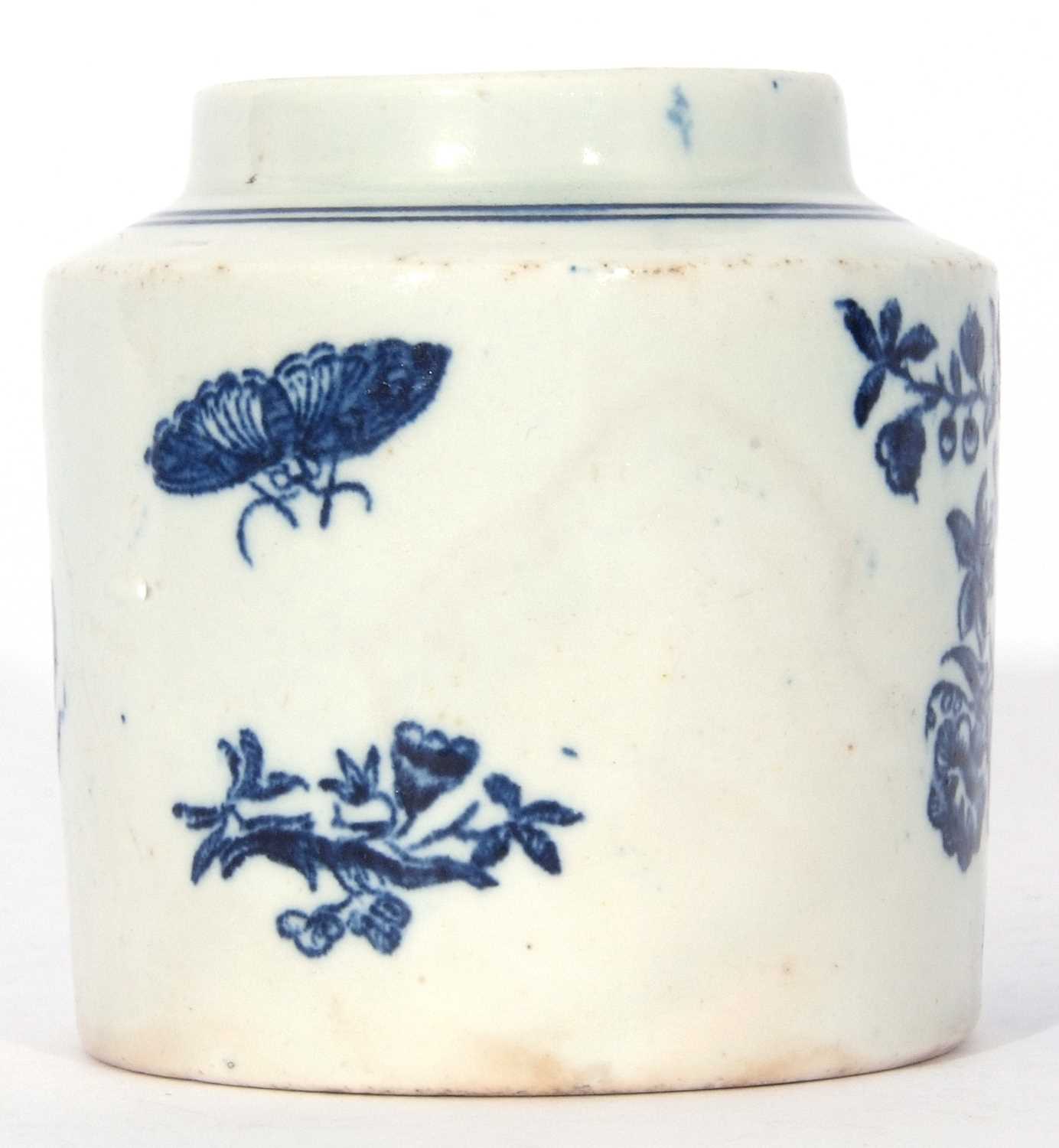 Rare Lowestoft Porcelain Mustard Pot c.1775 with ear shaped handle decorated with a Worcester - Image 6 of 8