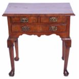 18th Century and later Walnut lowboy with three drawers and cabriol legs 75cm wide