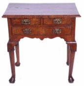 18th Century and later Walnut lowboy with three drawers and cabriol legs 75cm wide