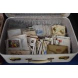 Suitcase containing quantity of postcards, mainly birthday cards and other items