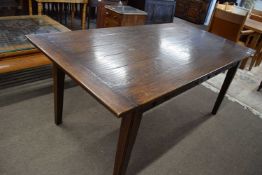 Good quality reproduction oak dining table of rectangular form with two side drawers raised on
