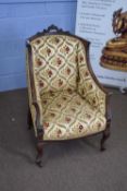 19th century mahogany framed and floral upholstered armchair with front cabriole legs
